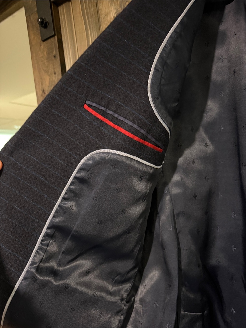 Tommy Hilfiger Navy Pinstripe Suit Jacket Blazer Black Large - Picture 8 of 8